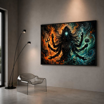 Spiritual Goddess Canvas Wall Art, Multi-Armed Deity Painting, Mystical Abstract Art, Meditation Room Decor, Hindu Canvas Print Art