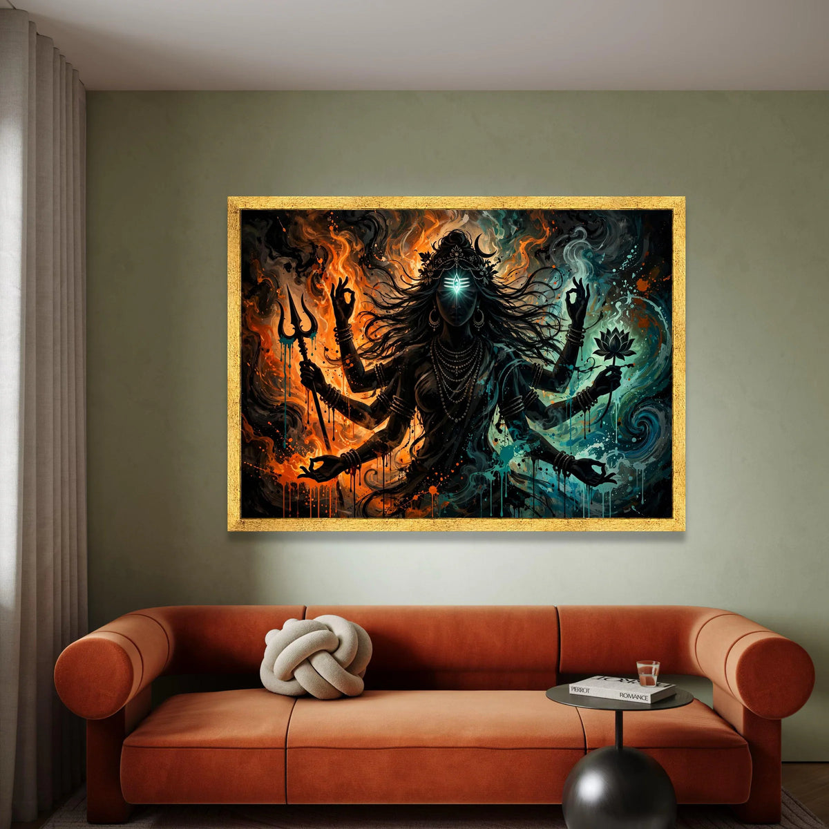 Spiritual Goddess Canvas Wall Art, Multi-Armed Deity Painting, Mystical Abstract Art, Meditation Room Decor, Hindu Canvas Print Art