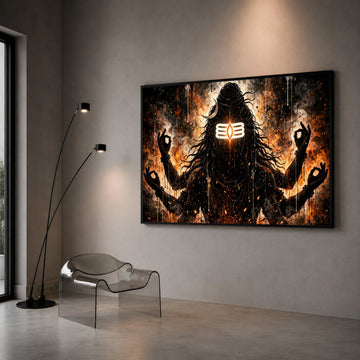 Mystical Shiva Meditation Canvas, Fire and Smoke Abstract Wall Art, Hindu God Canvas, Spiritual Home Decor, Divine Energy Canvas Print Art