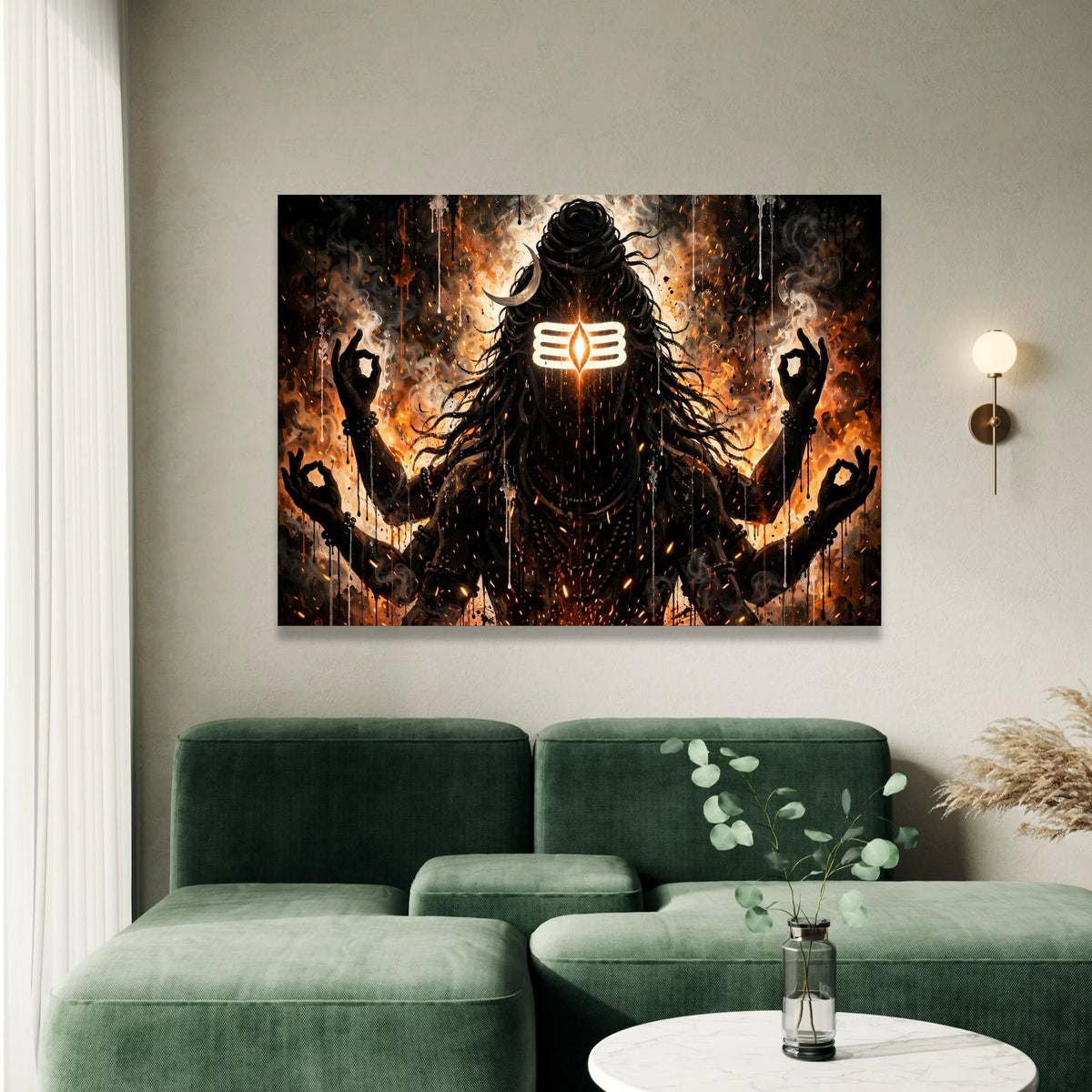 Mystical Shiva Meditation Canvas, Fire and Smoke Abstract Wall Art, Hindu God Canvas, Spiritual Home Decor, Divine Energy Canvas Print Art