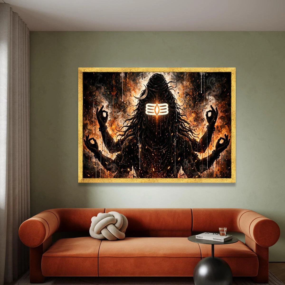 Mystical Shiva Meditation Canvas, Fire and Smoke Abstract Wall Art, Hindu God Canvas, Spiritual Home Decor, Divine Energy Canvas Print Art