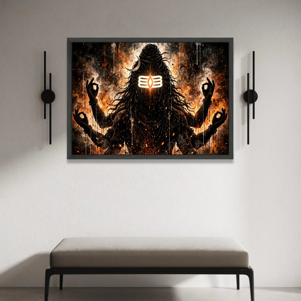Mystical Shiva Meditation Canvas, Fire and Smoke Abstract Wall Art, Hindu God Canvas, Spiritual Home Decor, Divine Energy Canvas Print Art