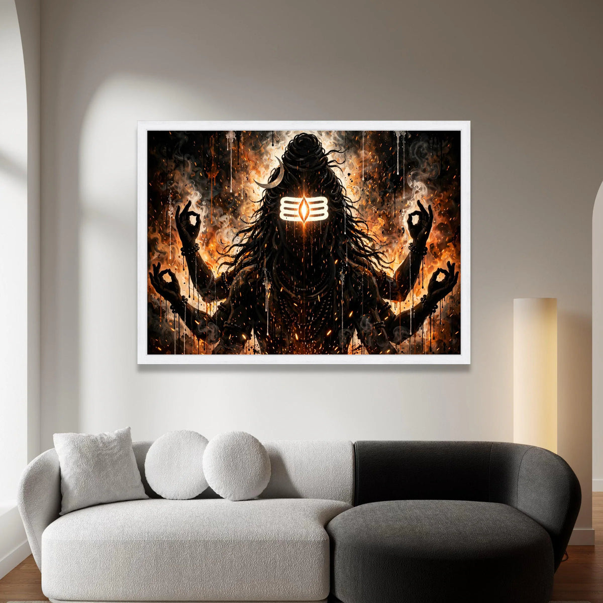 Mystical Shiva Meditation Canvas, Fire and Smoke Abstract Wall Art, Hindu God Canvas, Spiritual Home Decor, Divine Energy Canvas Print Art