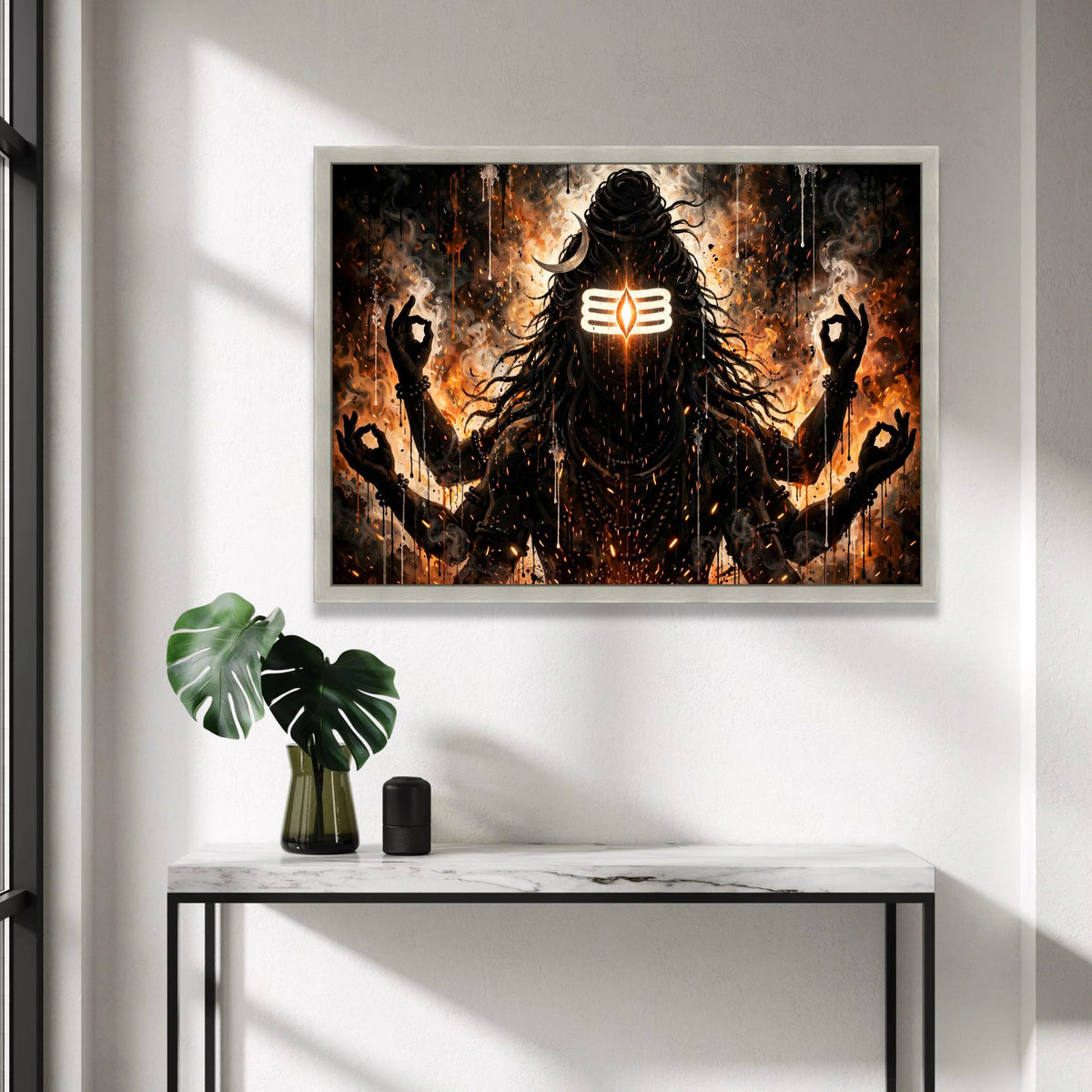 Mystical Shiva Meditation Canvas, Fire and Smoke Abstract Wall Art, Hindu God Canvas, Spiritual Home Decor, Divine Energy Canvas Print Art