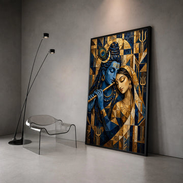Lord Krishna and Radha Canvas Wall Art, Spiritual Indian Art, Blue and ative Painting, Hindu Mythology Canvas, Divine Love Canvas Print Art