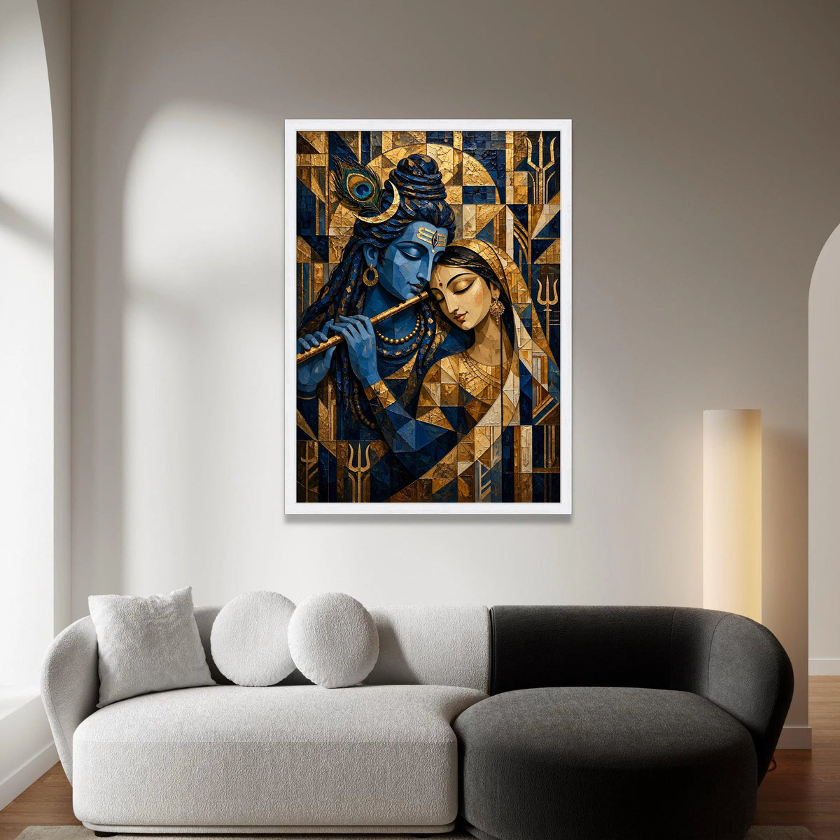 Lord Krishna and Radha Canvas Wall Art, Spiritual Indian Art, Blue and ative Painting, Hindu Mythology Canvas, Divine Love Canvas Print Art