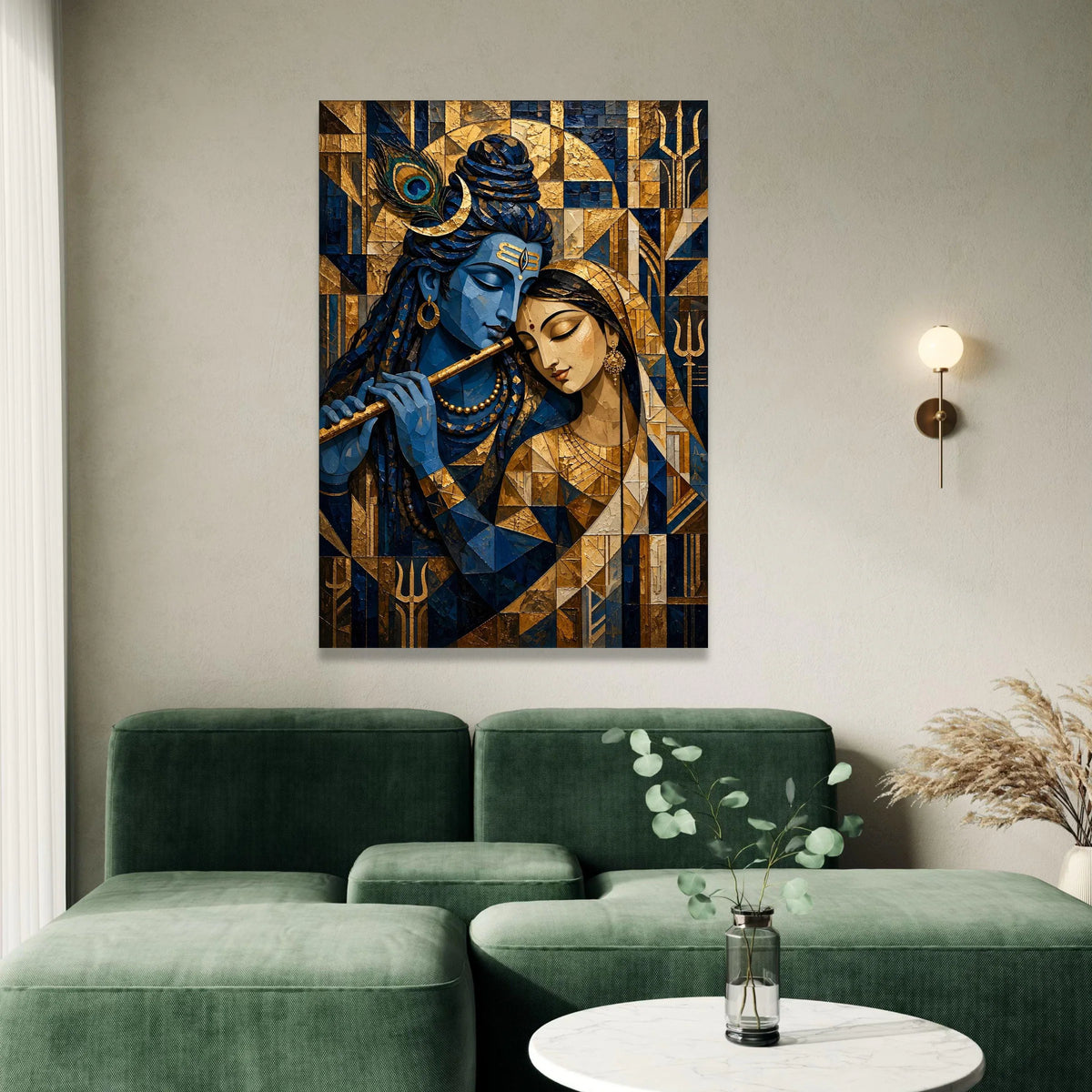 Lord Krishna and Radha Canvas Wall Art, Spiritual Indian Art, Blue and ative Painting, Hindu Mythology Canvas, Divine Love Canvas Print Art