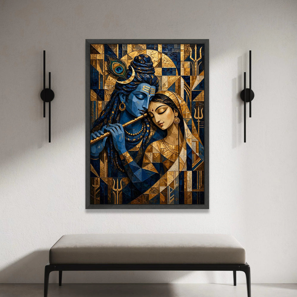 Lord Krishna and Radha Canvas Wall Art, Spiritual Indian Art, Blue and ative Painting, Hindu Mythology Canvas, Divine Love Canvas Print Art