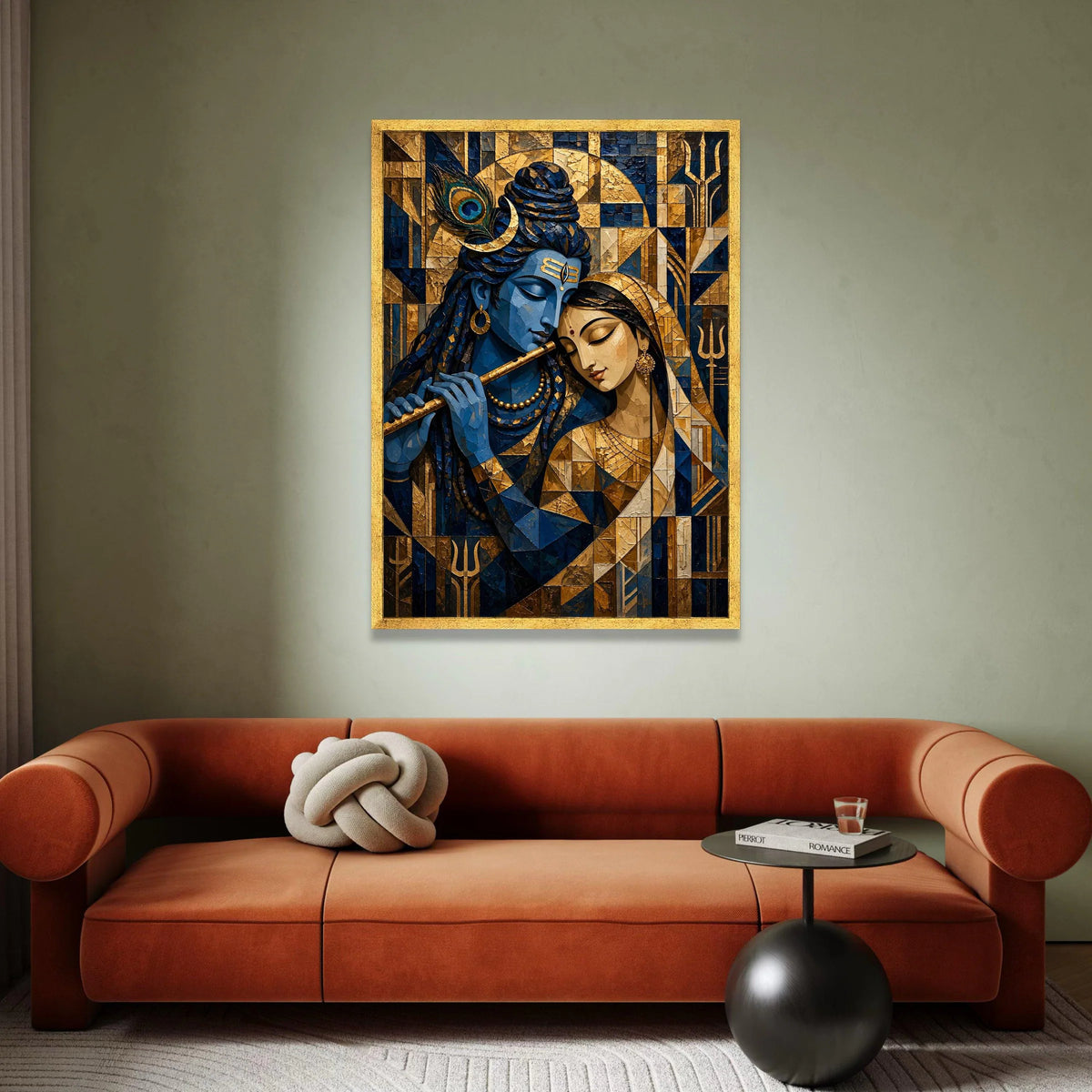 Lord Krishna and Radha Canvas Wall Art, Spiritual Indian Art, Blue and ative Painting, Hindu Mythology Canvas, Divine Love Canvas Print Art