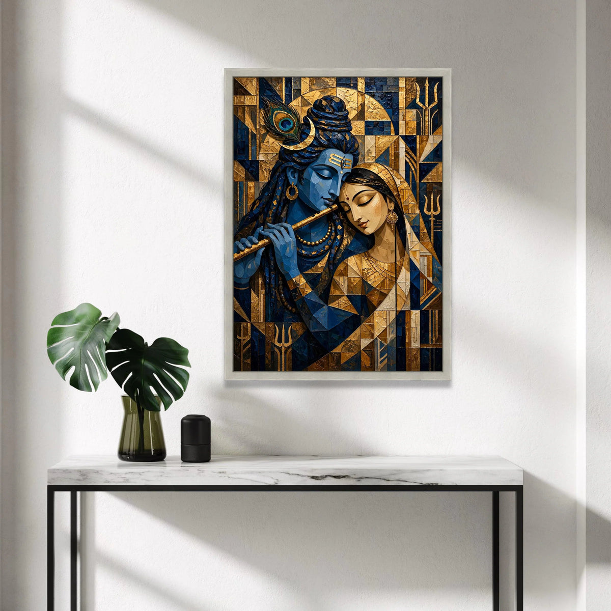 Lord Krishna and Radha Canvas Wall Art, Spiritual Indian Art, Blue and ative Painting, Hindu Mythology Canvas, Divine Love Canvas Print Art