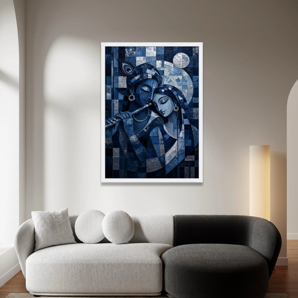 Blue Krishna and Radha Canvas Wall Art, Indian Mythology Painting, Romantic Couple Artwork, Spiritual Home Decor, Ready to Canvas Print Art
