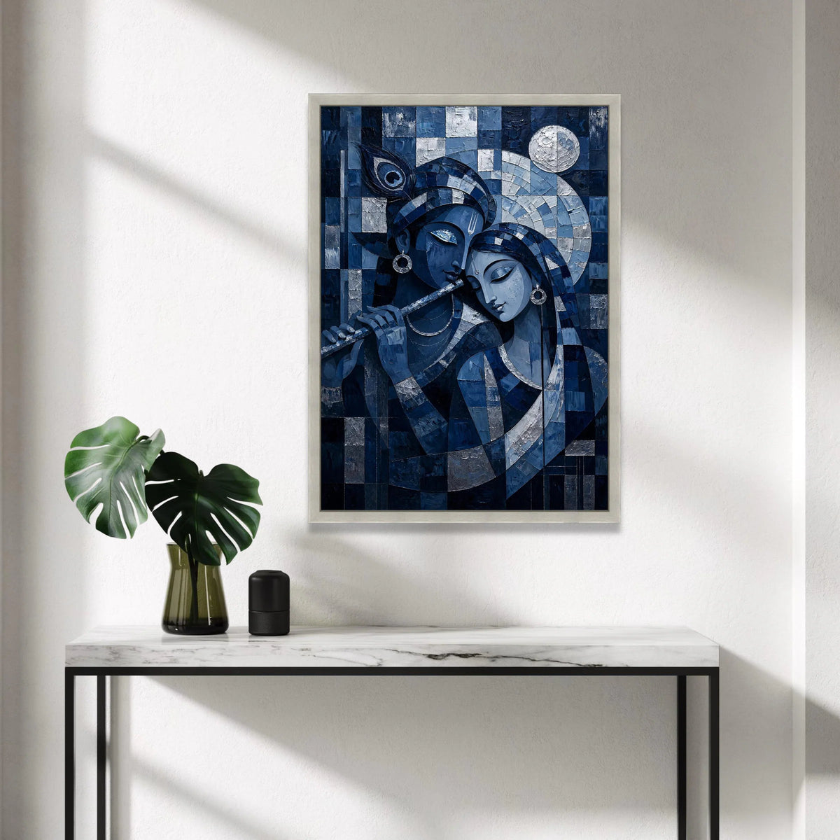 Blue Krishna and Radha Canvas Wall Art, Indian Mythology Painting, Romantic Couple Artwork, Spiritual Home Decor, Ready to Canvas Print Art