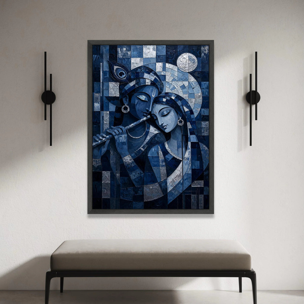 Blue Krishna and Radha Canvas Wall Art, Indian Mythology Painting, Romantic Couple Artwork, Spiritual Home Decor, Ready to Canvas Print Art