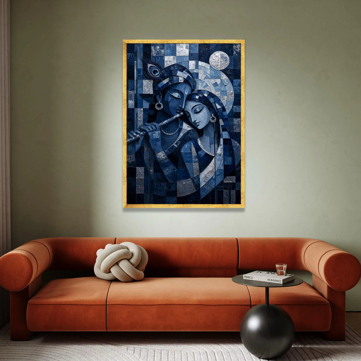 Blue Krishna and Radha Canvas Wall Art, Indian Mythology Painting, Romantic Couple Artwork, Spiritual Home Decor, Ready to Canvas Print Art