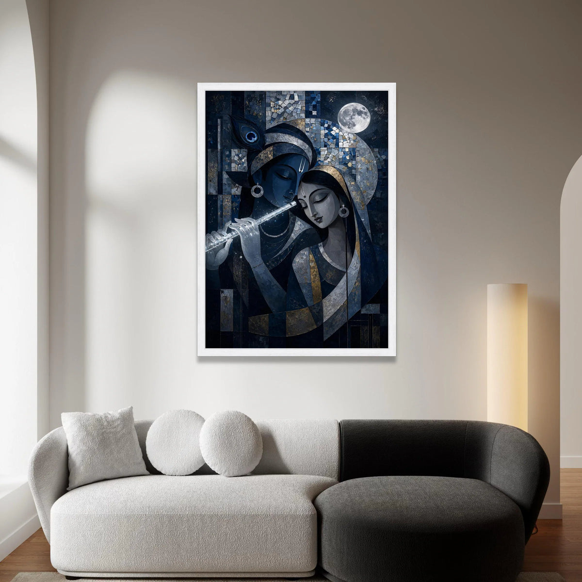 Mystical Krishna and Radha Canvas Wall Art, Spiritual Indian Art, Moonlit Night Canvas, Divine Love Painting, Home Decor Canvas Print Art