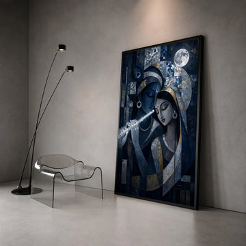 Mystical Krishna and Radha Canvas Wall Art, Spiritual Indian Art, Moonlit Night Canvas, Divine Love Painting, Home Decor Canvas Print Art