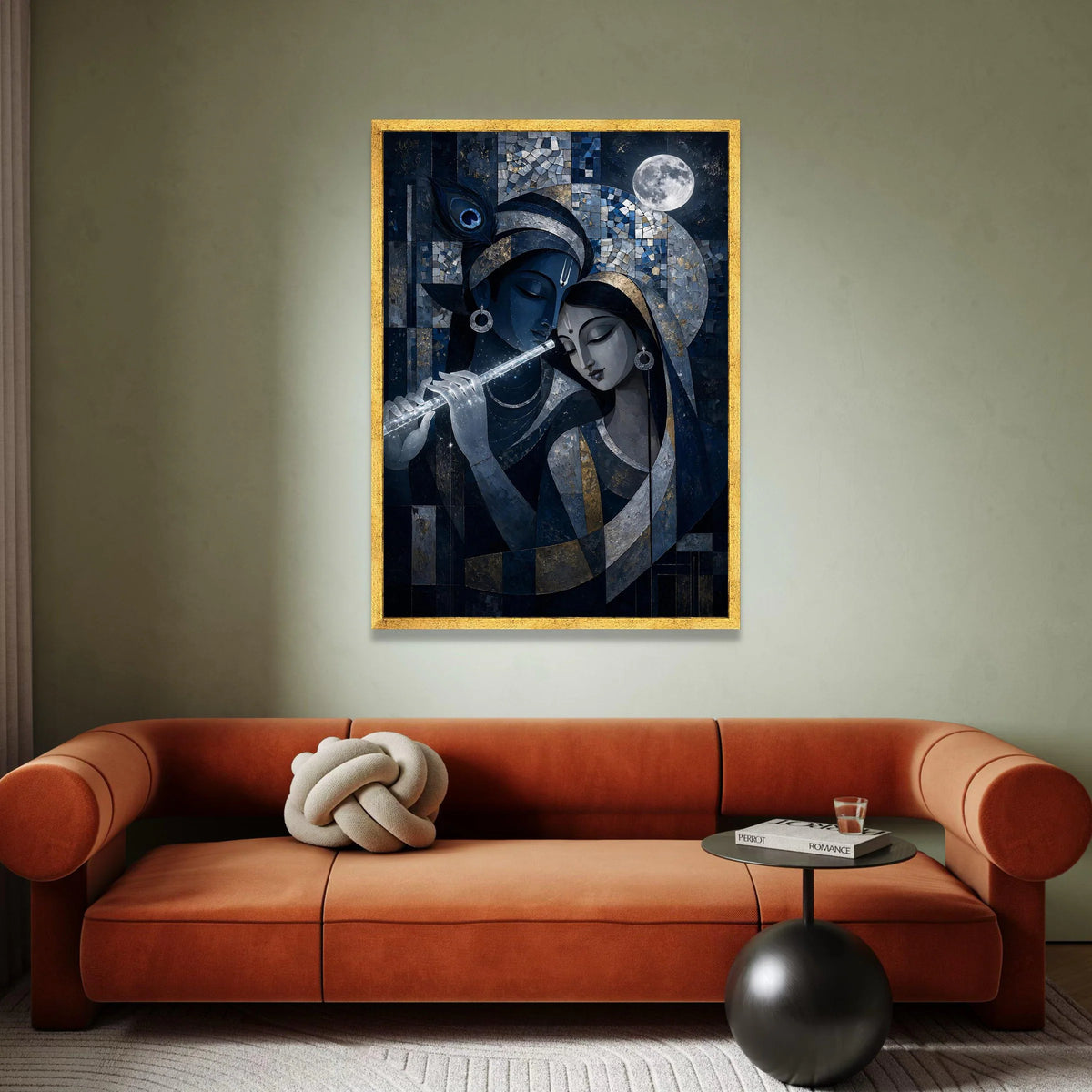 Mystical Krishna and Radha Canvas Wall Art, Spiritual Indian Art, Moonlit Night Canvas, Divine Love Painting, Home Decor Canvas Print Art