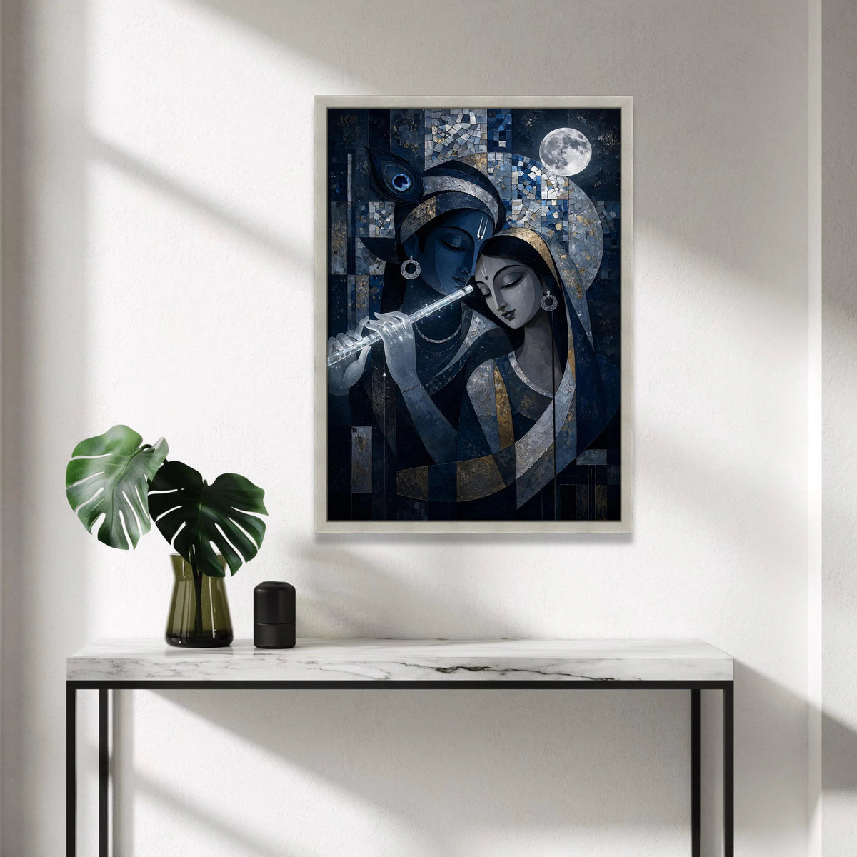Mystical Krishna and Radha Canvas Wall Art, Spiritual Indian Art, Moonlit Night Canvas, Divine Love Painting, Home Decor Canvas Print Art