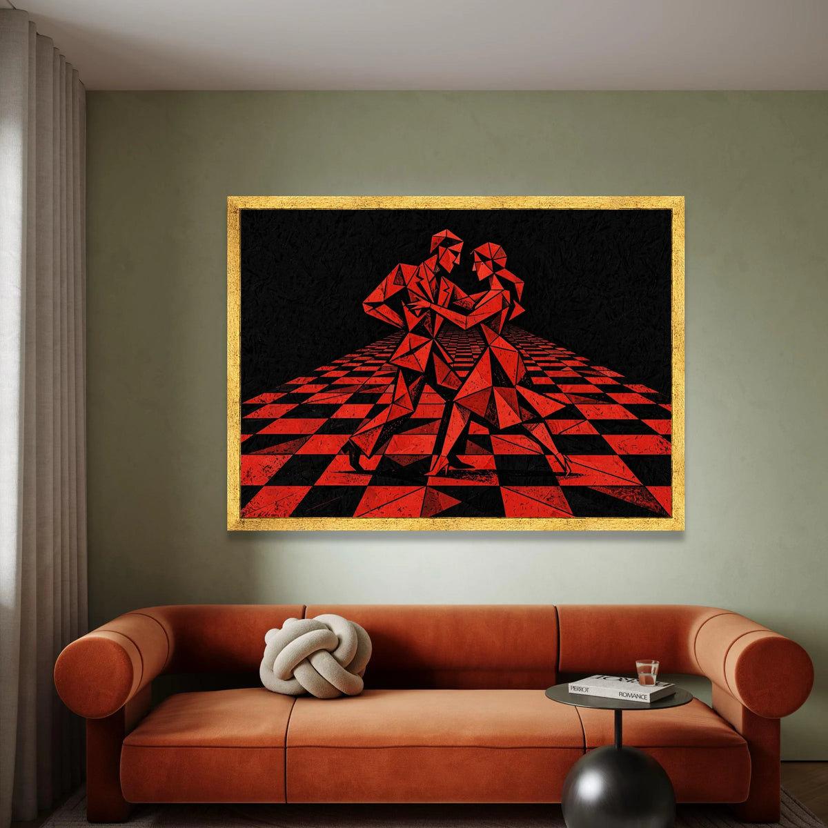 Geometric Dance Couple Canvas Wall Art, Modern Abstract Red and Black Design, Contemporary Home Decoration, Dynamic Tango Canvas Print Art