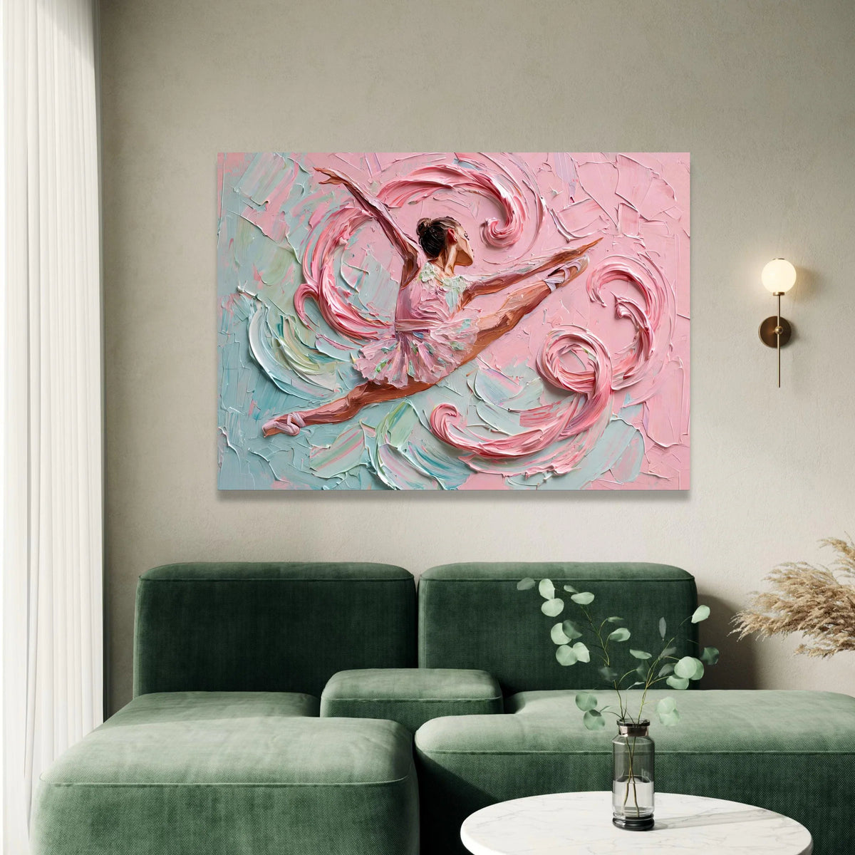 Graceful Ballerina Leap Canvas Wall Art, Pink Abstract Dance Painting, Elegant Ballet Decor, Contemporary Artistic Home Canvas Print Art