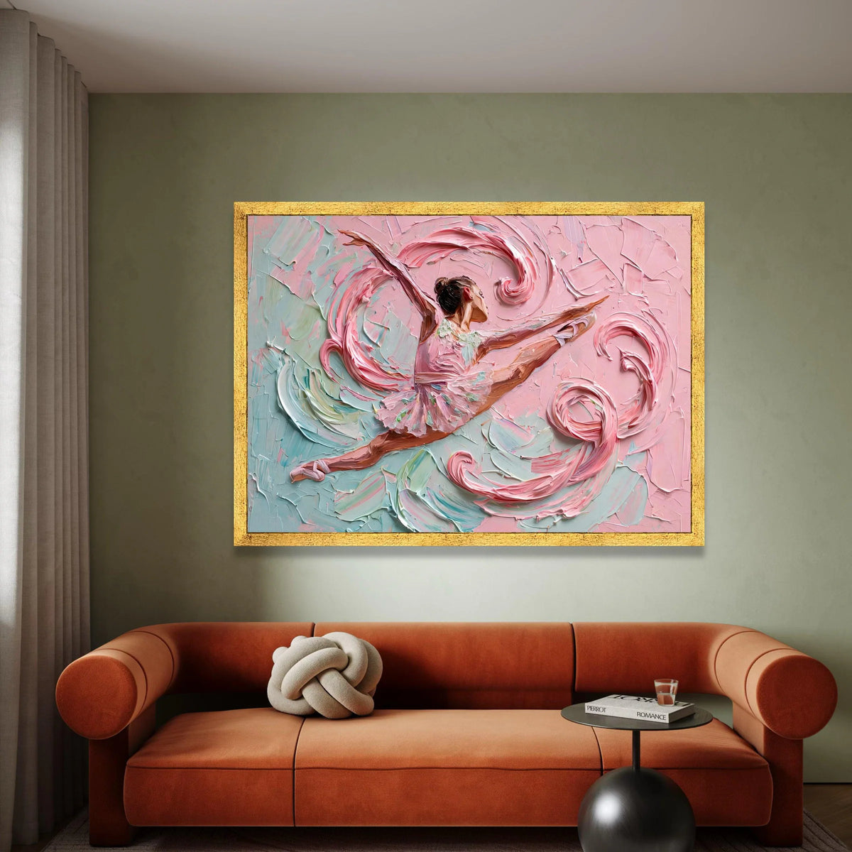 Graceful Ballerina Leap Canvas Wall Art, Pink Abstract Dance Painting, Elegant Ballet Decor, Contemporary Artistic Home Canvas Print Art