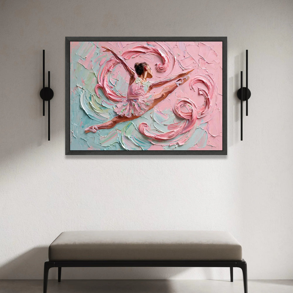 Graceful Ballerina Leap Canvas Wall Art, Pink Abstract Dance Painting, Elegant Ballet Decor, Contemporary Artistic Home Canvas Print Art