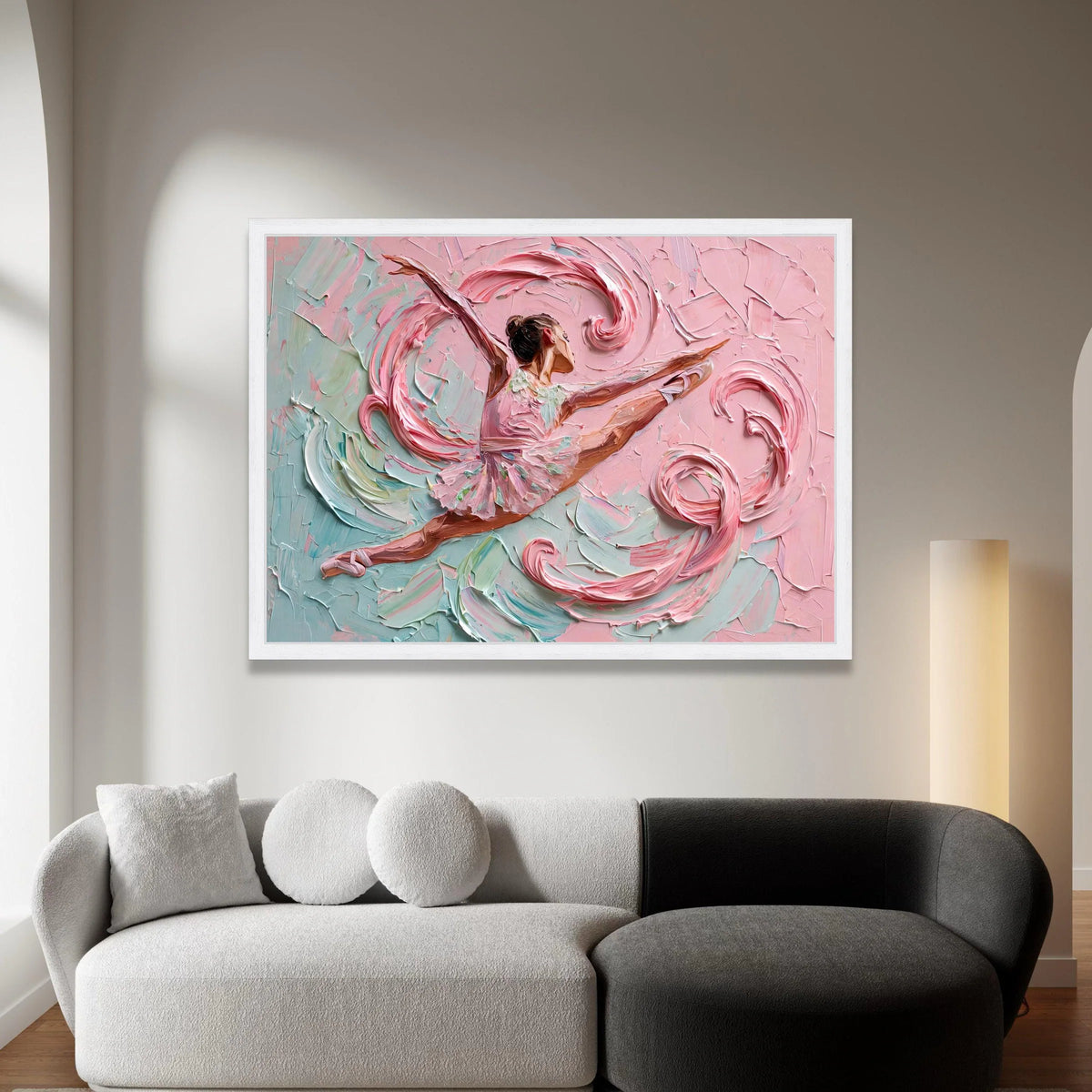 Graceful Ballerina Leap Canvas Wall Art, Pink Abstract Dance Painting, Elegant Ballet Decor, Contemporary Artistic Home Canvas Print Art