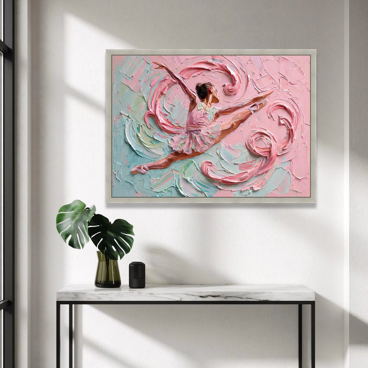Graceful Ballerina Leap Canvas Wall Art, Pink Abstract Dance Painting, Elegant Ballet Decor, Contemporary Artistic Home Canvas Print Art