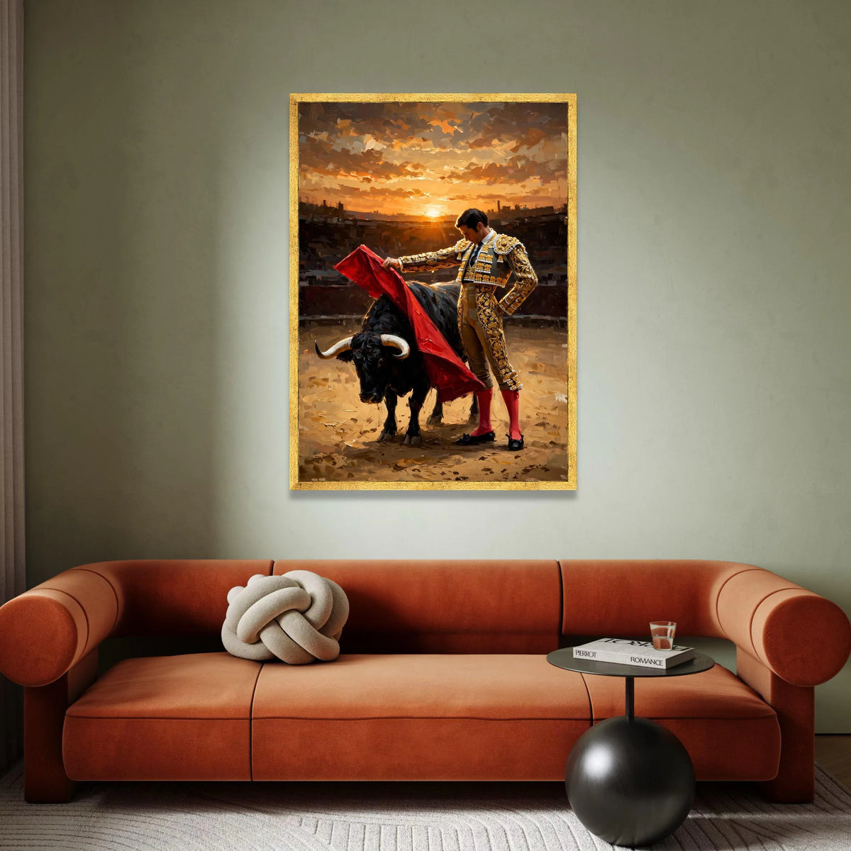 Bullfighter with Red Cape, Sunset Arena Canvas, Spanish Matador Wall Art, Dramatic Animal Scene, Vibrant Home Decor Canvas Canvas Print Art