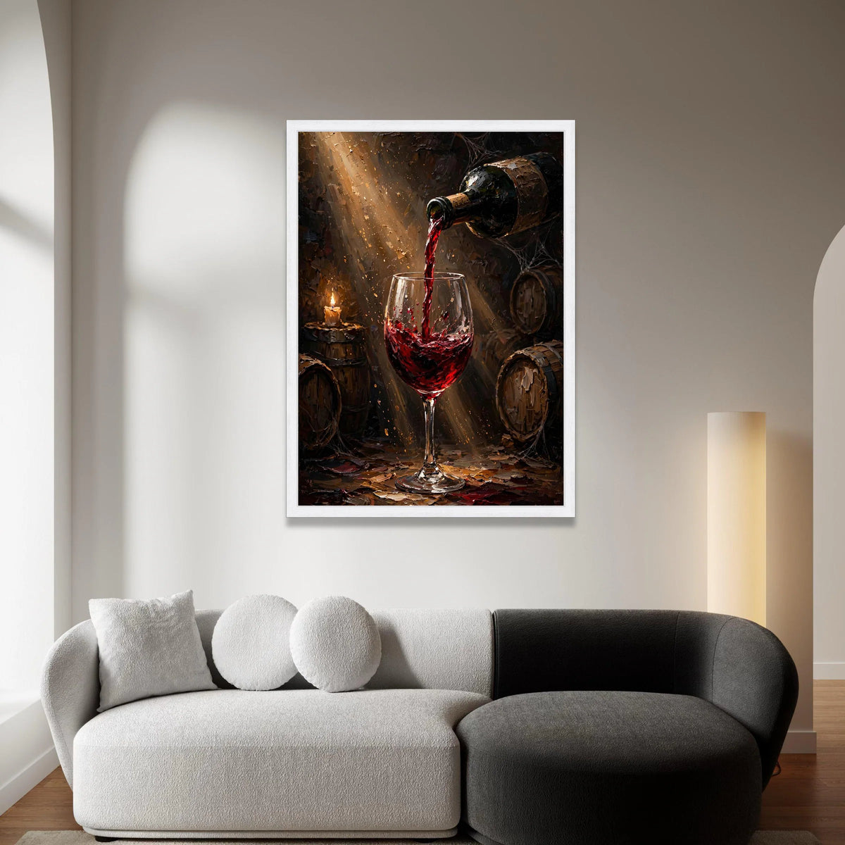 Pouring Red Wine Canvas, Wine Glass Art, Rustic Cellar Scene, Bar Wall Decor, Wine Barrel Painting, Home Bar Canvas Wall Canvas Print Art