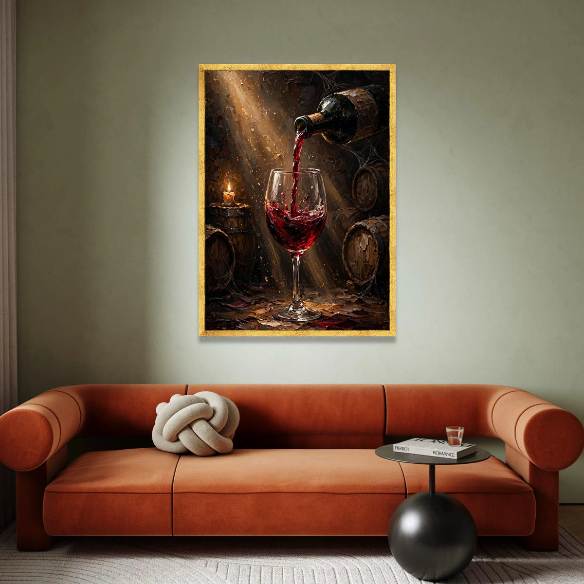 Pouring Red Wine Canvas, Wine Glass Art, Rustic Cellar Scene, Bar Wall Decor, Wine Barrel Painting, Home Bar Canvas Wall Canvas Print Art