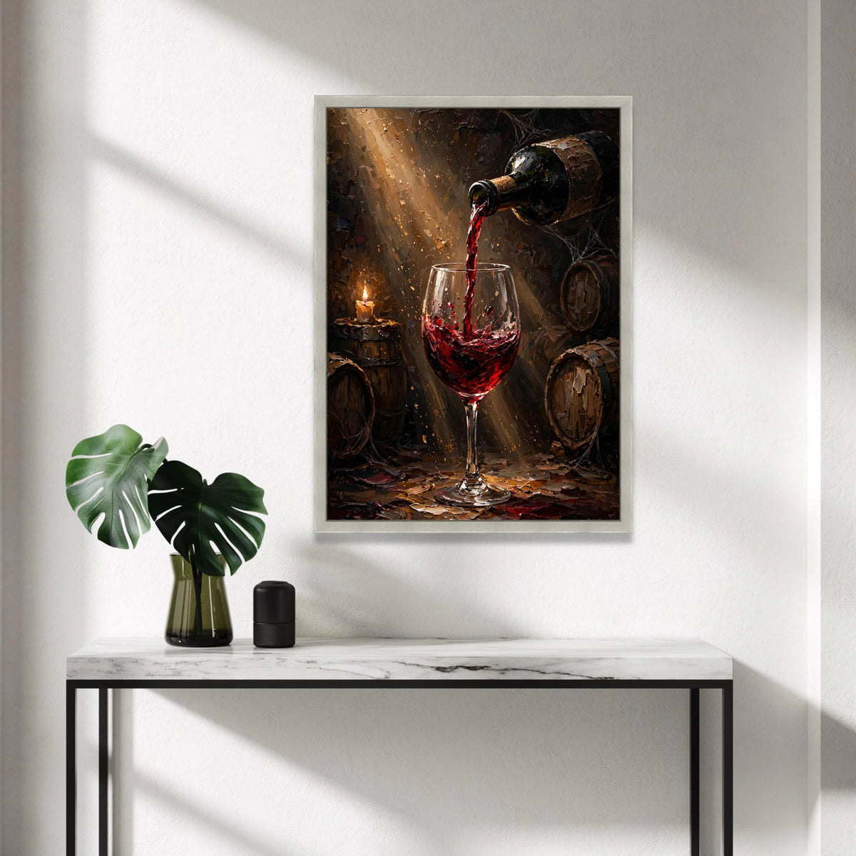Pouring Red Wine Canvas, Wine Glass Art, Rustic Cellar Scene, Bar Wall Decor, Wine Barrel Painting, Home Bar Canvas Wall Canvas Print Art