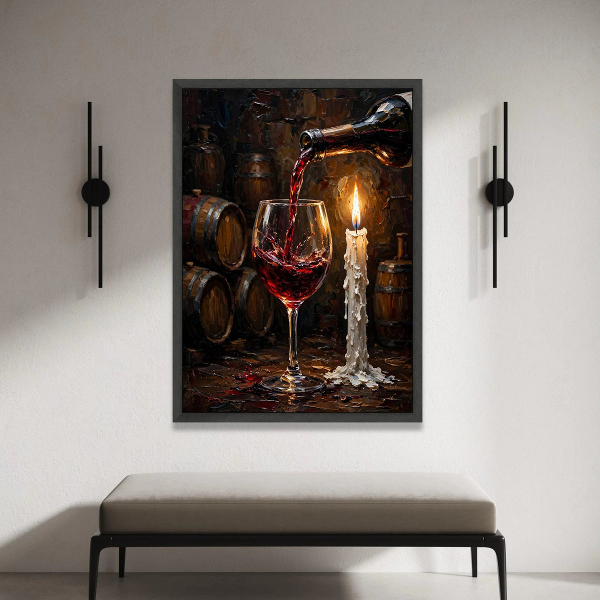 Rustic Wine Pouring Scene Canvas, Candlelit Wine Glass Art, Barrel Cellar Wall Art, Warm Home Decor Canvas, Vintage Wine Canvas Print Art