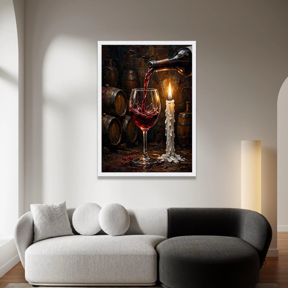 Rustic Wine Pouring Scene Canvas, Candlelit Wine Glass Art, Barrel Cellar Wall Art, Warm Home Decor Canvas, Vintage Wine Canvas Print Art