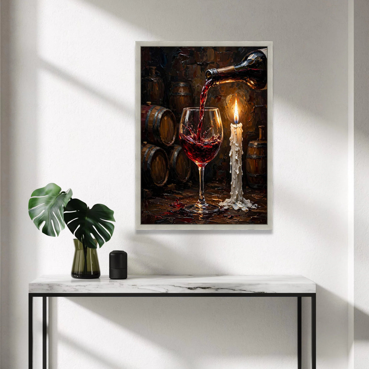 Rustic Wine Pouring Scene Canvas, Candlelit Wine Glass Art, Barrel Cellar Wall Art, Warm Home Decor Canvas, Vintage Wine Canvas Print Art
