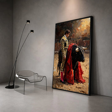 Matador and Bull Canvas Wall Art, Spanish Culture Decor, Traditional Bullfighting Scene, Vibrant Canvas Painting, Home Wall Canvas Print Art