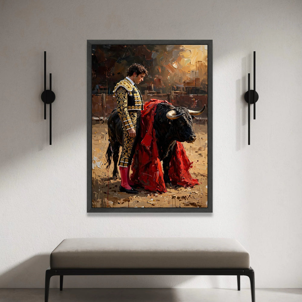 Matador and Bull Canvas Wall Art, Spanish Culture Decor, Traditional Bullfighting Scene, Vibrant Canvas Painting, Home Wall Canvas Print Art