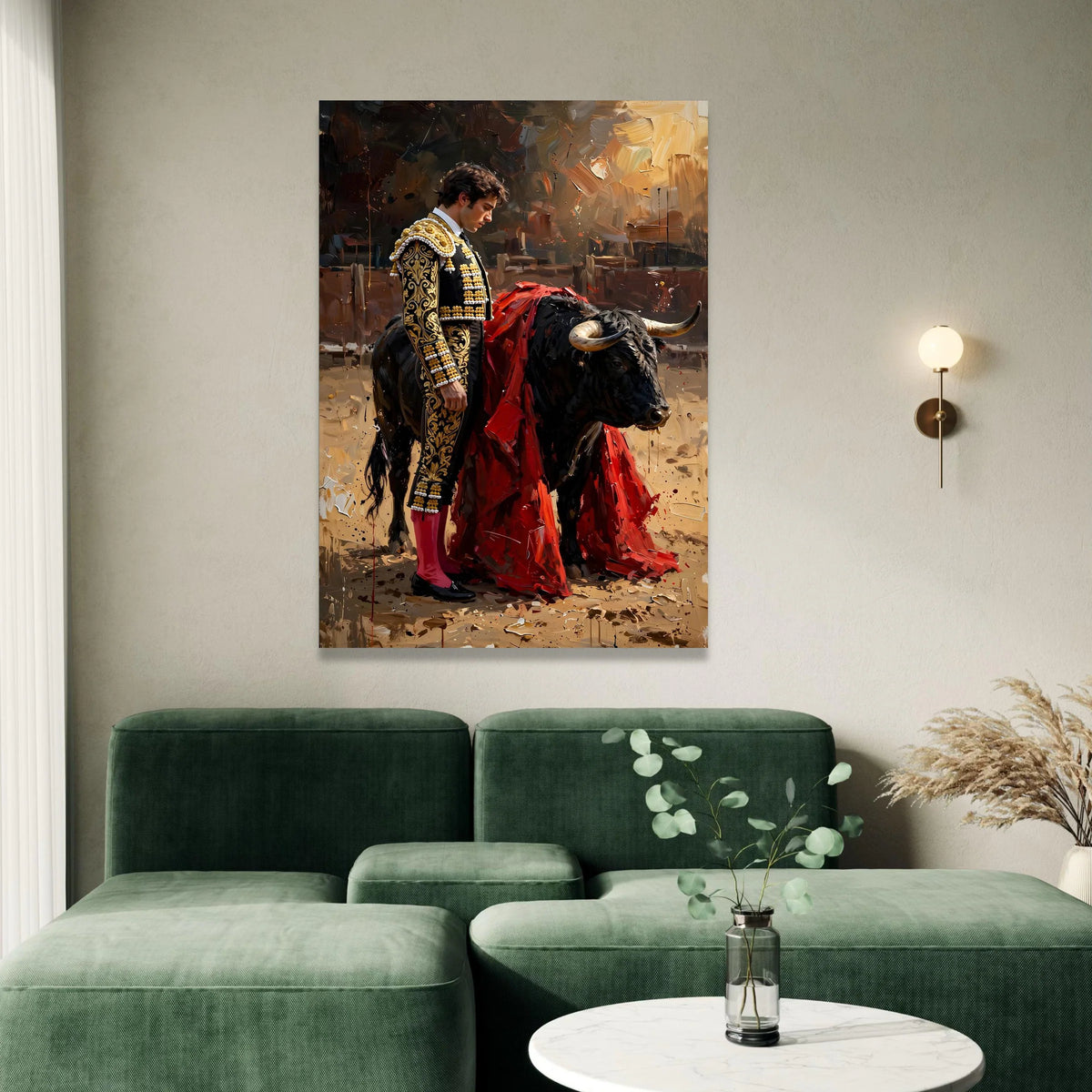 Matador and Bull Canvas Wall Art, Spanish Culture Decor, Traditional Bullfighting Scene, Vibrant Canvas Painting, Home Wall Canvas Print Art