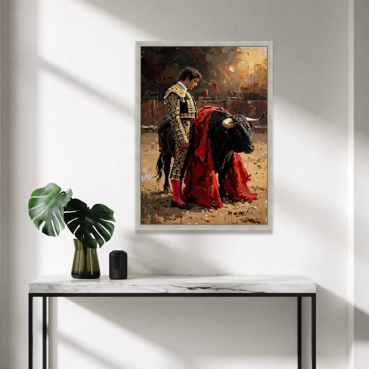 Matador and Bull Canvas Wall Art, Spanish Culture Decor, Traditional Bullfighting Scene, Vibrant Canvas Painting, Home Wall Canvas Print Art