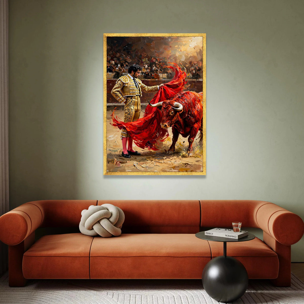 Intense Bullfight Scene Canvas, Matador with Red Cape, Spanish Culture Wall Art, Dramatic Arena Canvas, Bold Animal Canvas Print Art