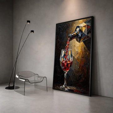 Geometric Red Wine Pouring Canvas, Modern Wine Glass Art, Abstract Bar Wall Decor, Kitchen and Dining Room Canvas, Ready to Canvas Print Art