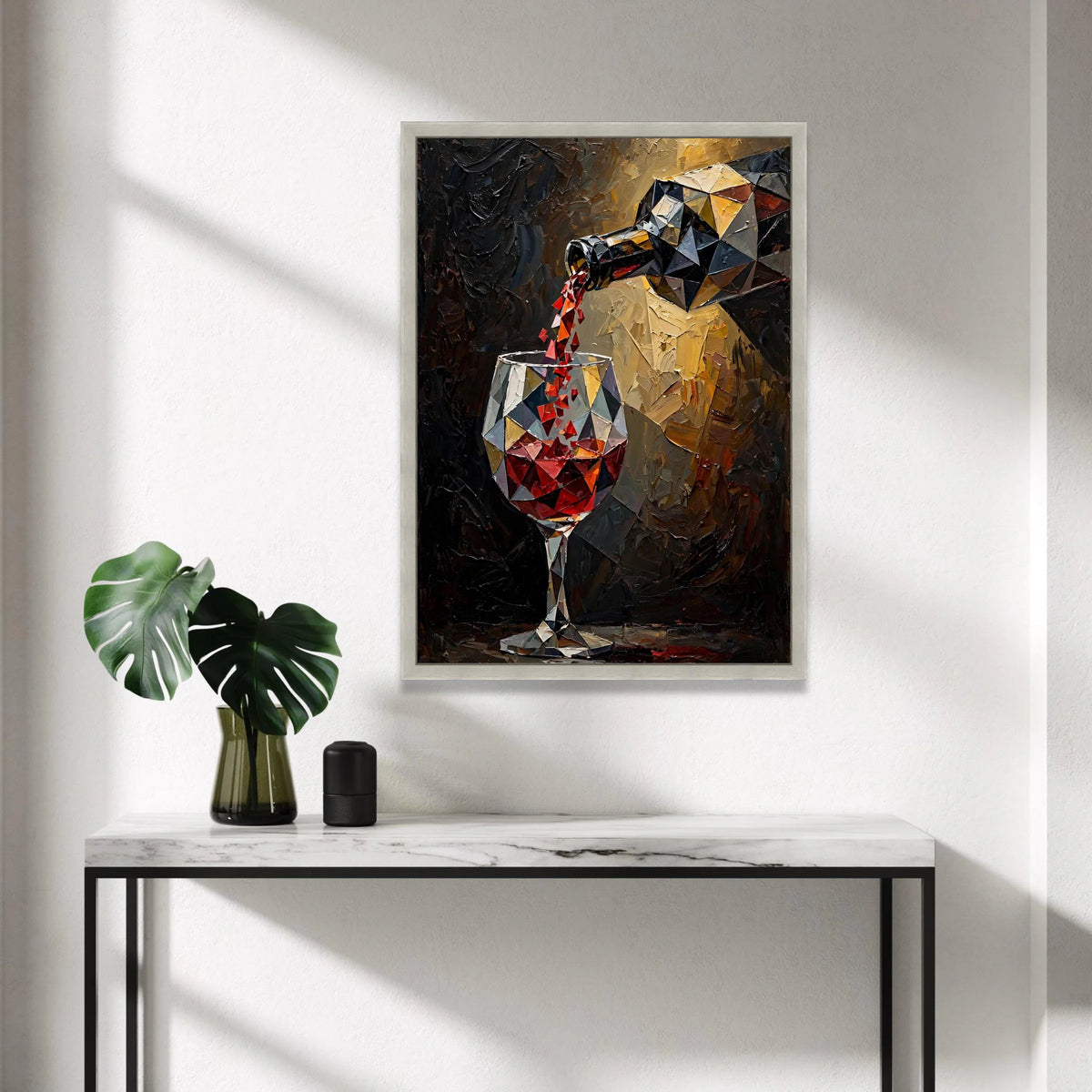 Geometric Red Wine Pouring Canvas, Modern Wine Glass Art, Abstract Bar Wall Decor, Kitchen and Dining Room Canvas, Ready to Canvas Print Art
