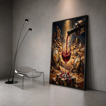 Surreal Wine Pour Canvas, Melting Pocket Watches Wall Art, Desert Landscape Canvas, Time and Wine Art, Modern Abstract Wall Canvas Print Art