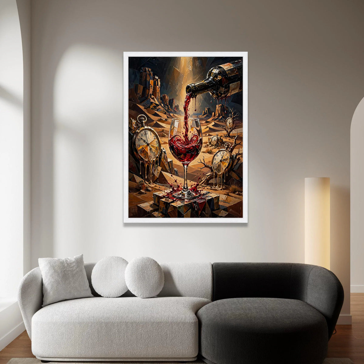 Surreal Wine Pour Canvas, Melting Pocket Watches Wall Art, Desert Landscape Canvas, Time and Wine Art, Modern Abstract Wall Canvas Print Art