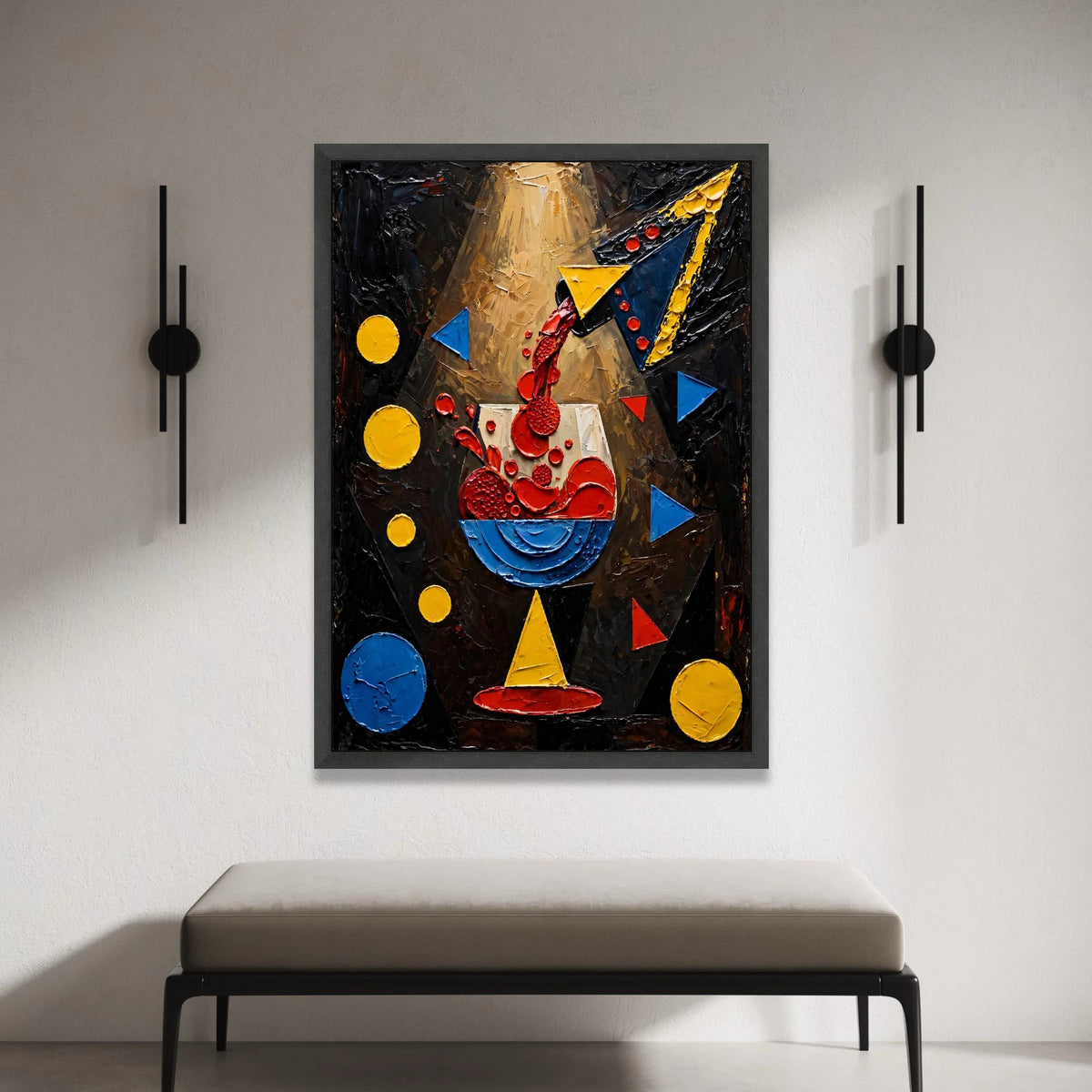 Abstract Wine Pour Canvas, Geometric Shapes Wall Art, Modern Beverage Design, Colorful Home Decoration, Ready to Hang Canvas Print Art