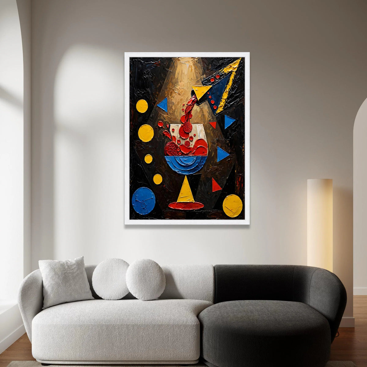 Abstract Wine Pour Canvas, Geometric Shapes Wall Art, Modern Beverage Design, Colorful Home Decoration, Ready to Hang Canvas Print Art