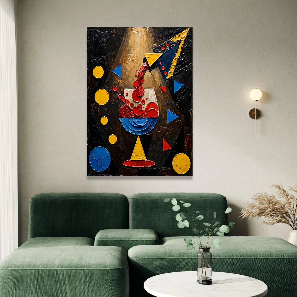 Abstract Wine Pour Canvas, Geometric Shapes Wall Art, Modern Beverage Design, Colorful Home Decoration, Ready to Hang Canvas Print Art