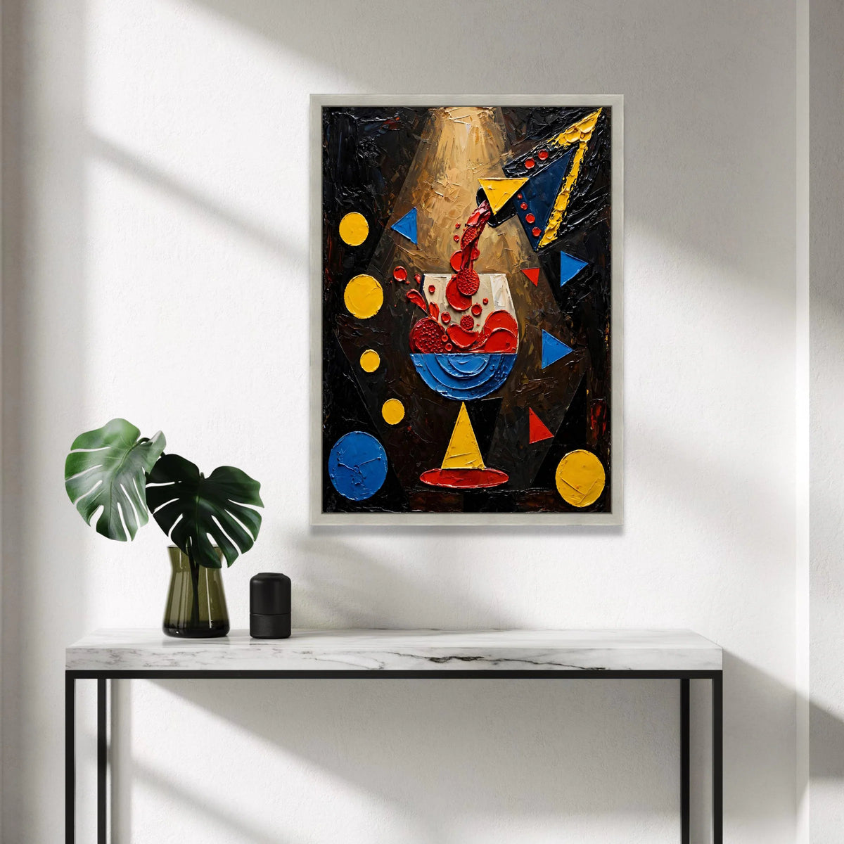 Abstract Wine Pour Canvas, Geometric Shapes Wall Art, Modern Beverage Design, Colorful Home Decoration, Ready to Hang Canvas Print Art