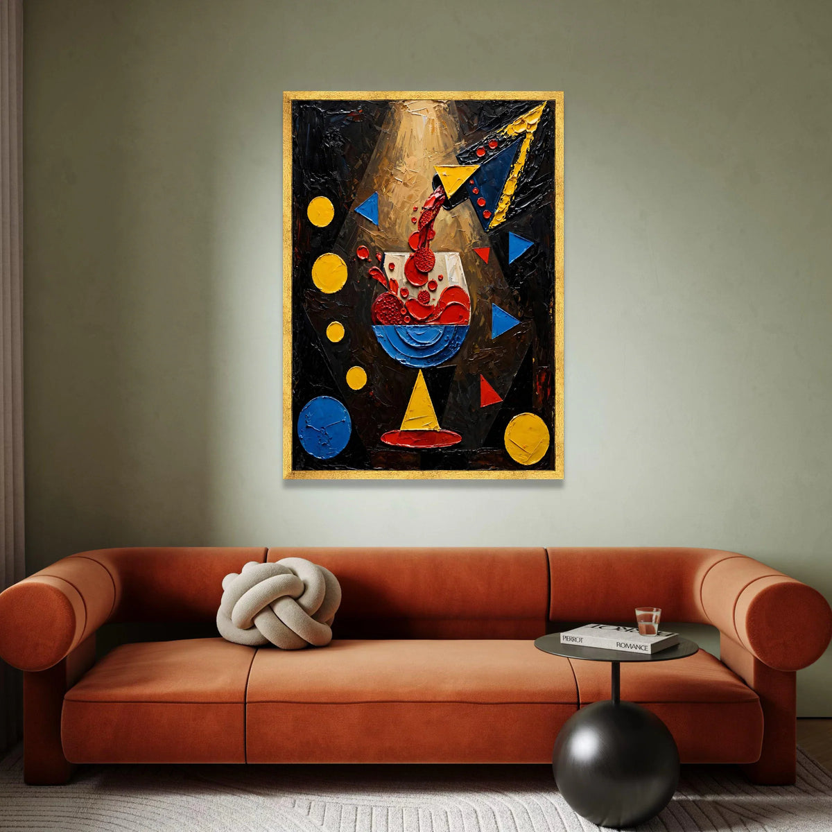 Abstract Wine Pour Canvas, Geometric Shapes Wall Art, Modern Beverage Design, Colorful Home Decoration, Ready to Hang Canvas Print Art