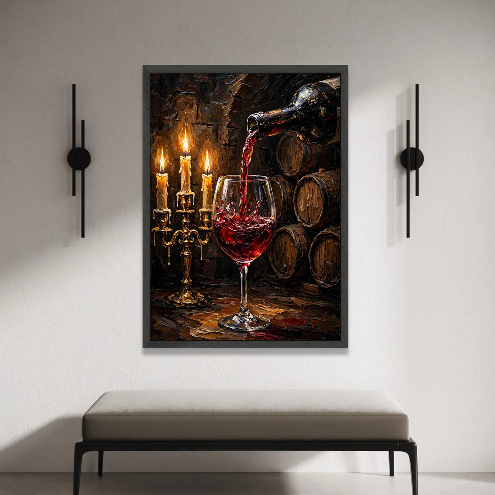 Red Wine Pouring Canvas, Candlelight Ambiance Wall Art, Wine Cellar Decor, Rustic Vineyard Scene, Bar and Dining Room Canvas Print Art